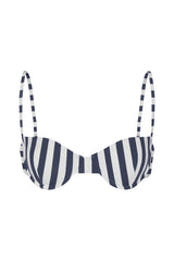 Marine and white striped underwire bikini top on a white background