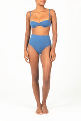 Balconette Underwire Bikini Top on Ecomm Model, designed to sit straight across the chest, it features light support and adjustable straps.