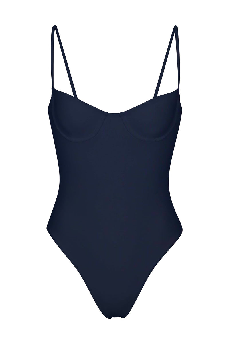 Balconette Underwire One-Piece Navy on White Background