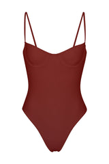 Balconette Underwire One-Piece Umber on White Background