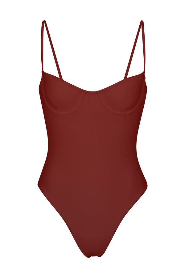 Balconette Underwire One-Piece Umber on White Background