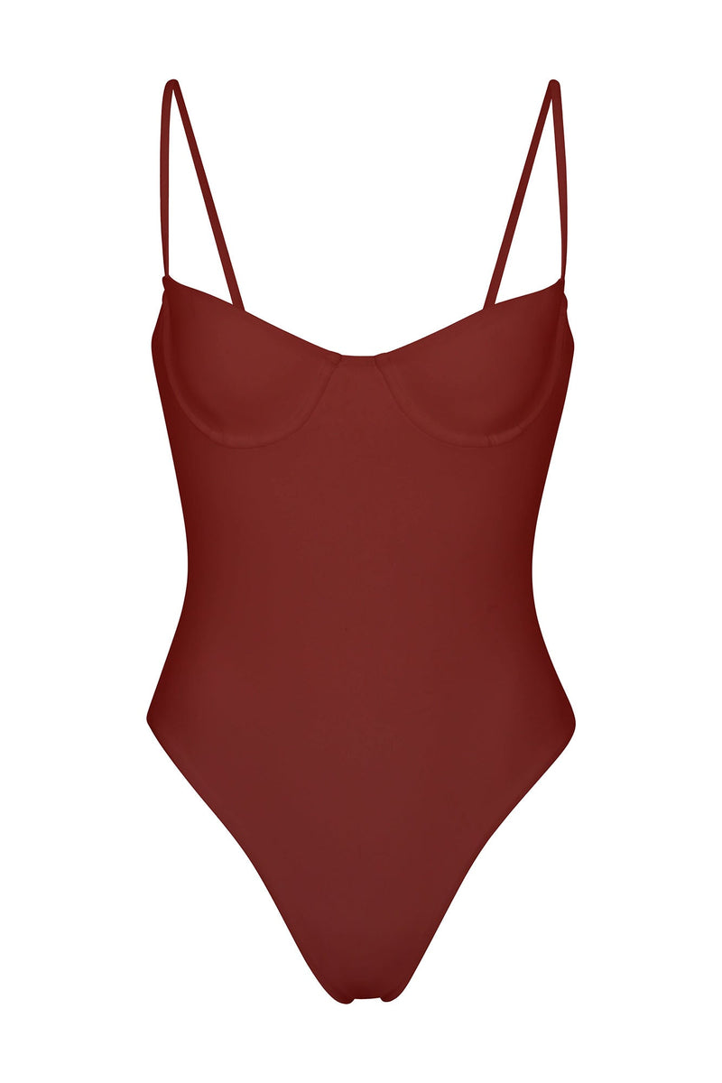 Balconette Underwire One-Piece Umber on White Background
