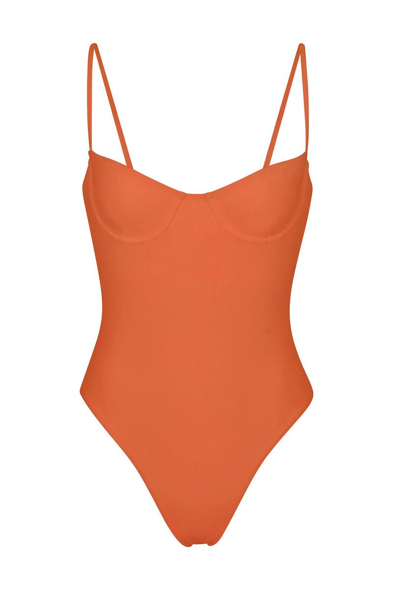 Balconette Underwire One-Piece Vintage Orange on White Background