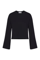 Bell Sleeve Boxy Crop Sweater in Modal Knit Black on White Background