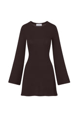 Bell Sleeve Mini Dress in Black Modal Knit on white background