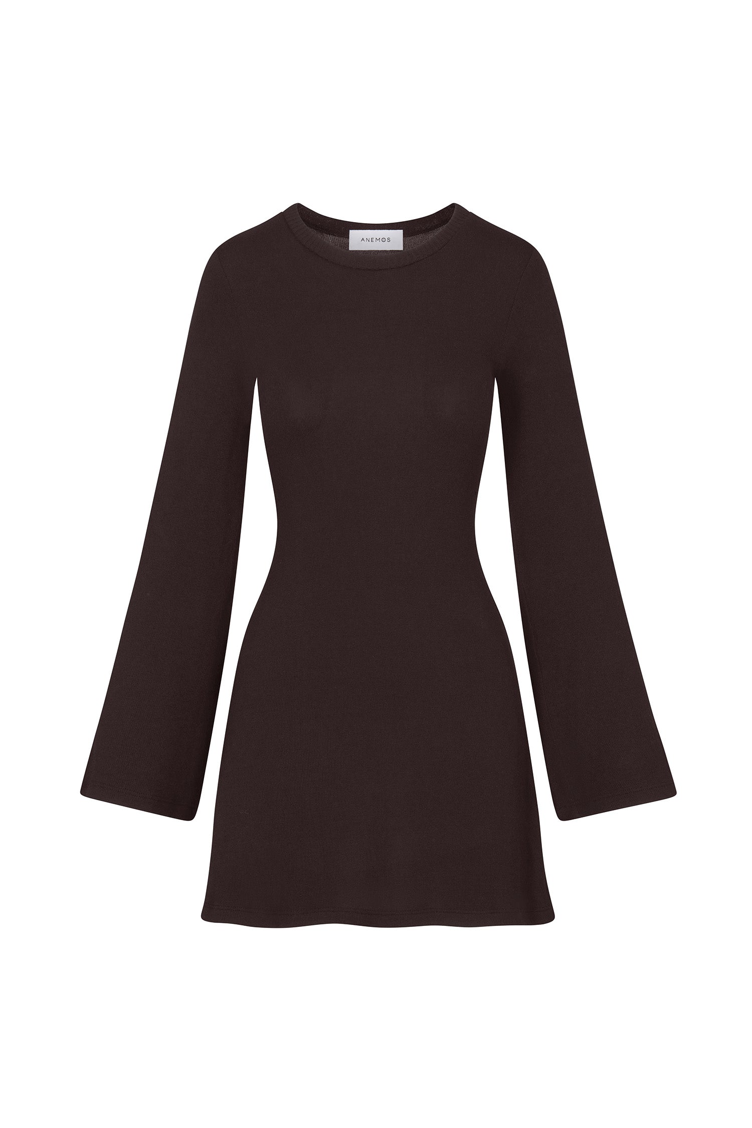 Anemos Bell Sleeve Mini Dress in Tencel Knit in Black — flared sleeve mini dress, effortless sex appeal