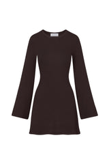 Bell Sleeve Mini Dress in Espresso Modal Knit on white background