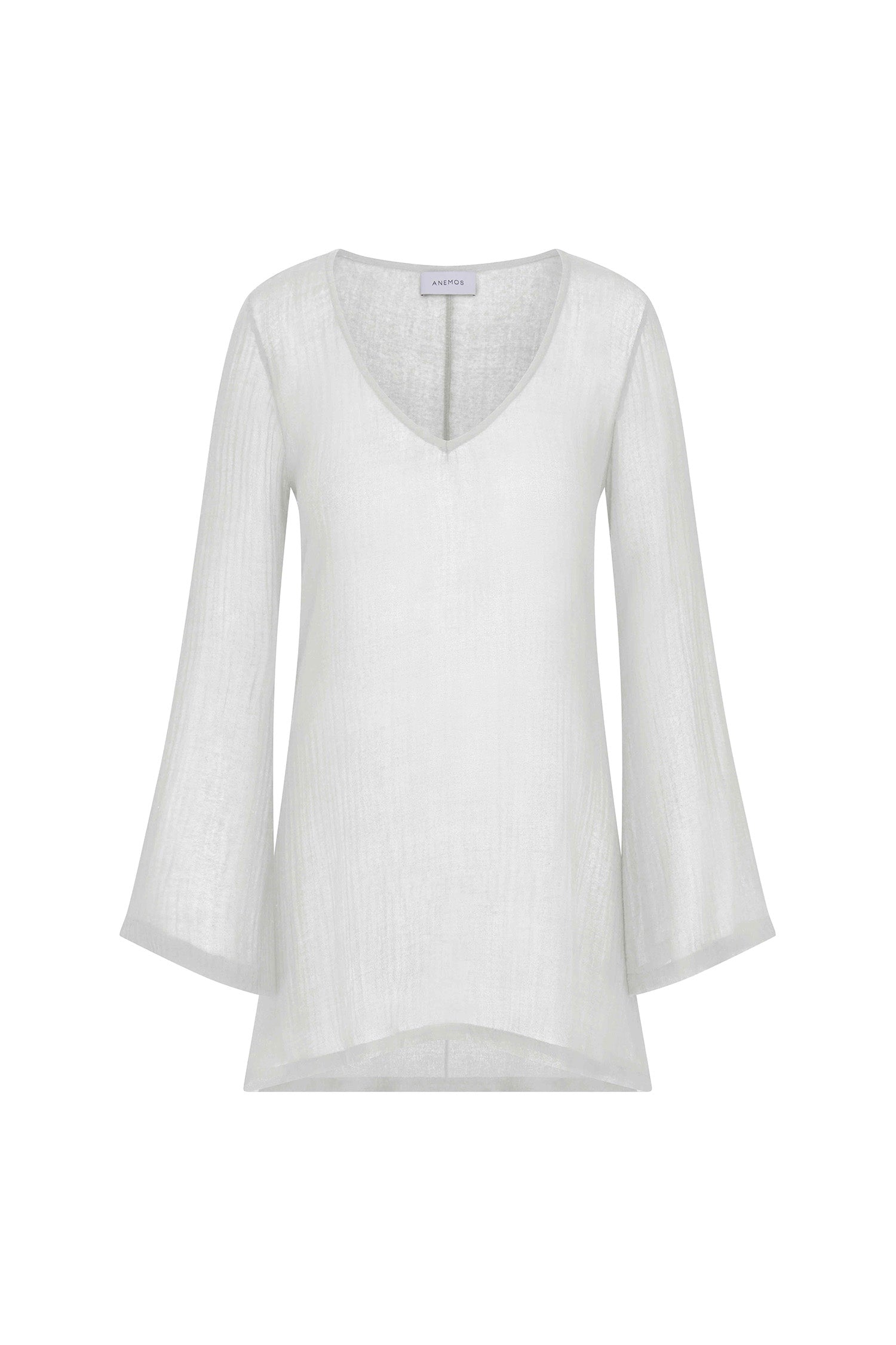 Bell Sleeve Tunic Dress in Woven Bamboo Cotton Gauze on a white background