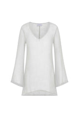 Bell Sleeve Tunic Dress in Woven Bamboo Cotton Gauze on a white background