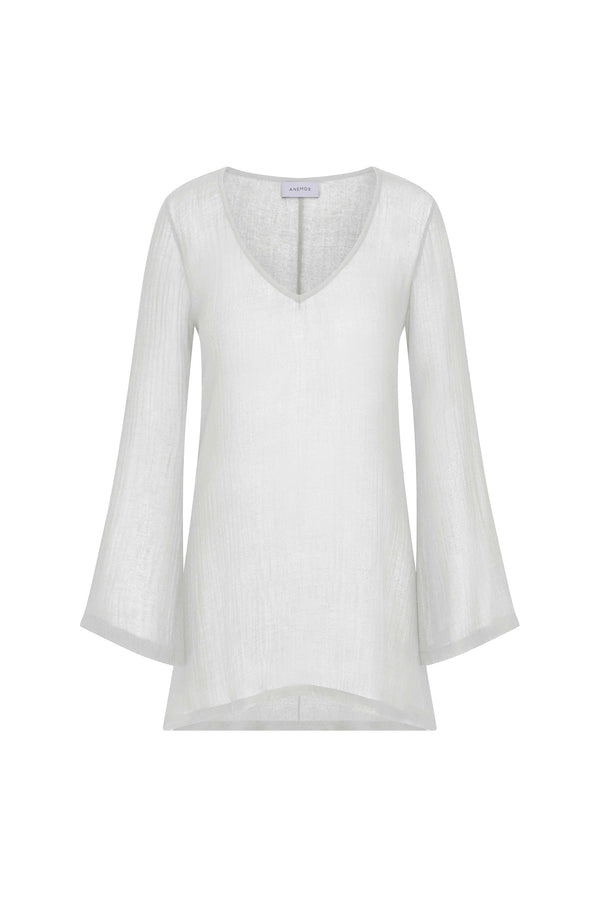 Bell Sleeve Tunic Dress in Woven Bamboo Cotton Gauze on a white background
