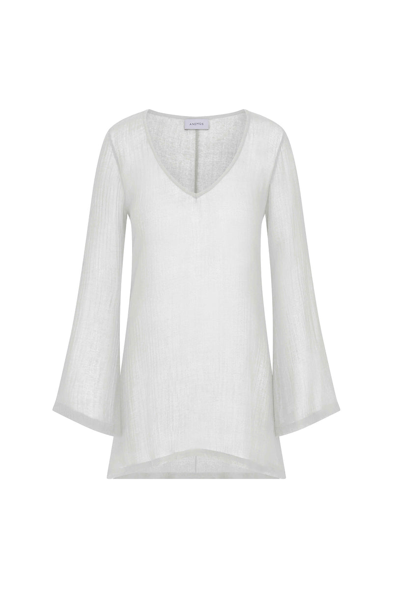 Bell Sleeve Tunic Dress in Woven Bamboo Cotton Gauze on a white background