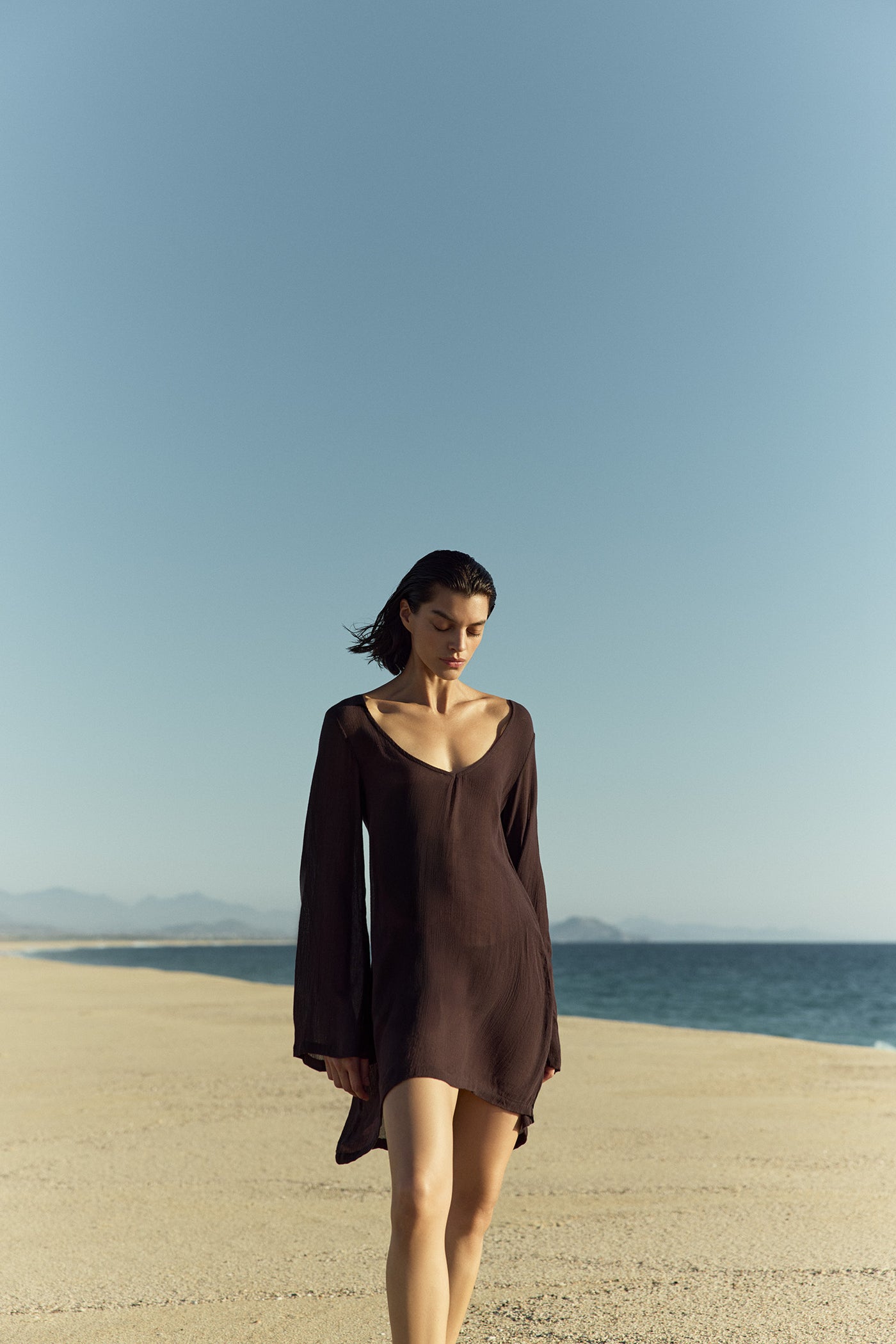 Bell Sleeve Tunic Dress in Bamboo Gauze