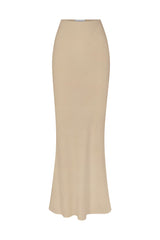 Bias-Cut Maxi Skirt in Stretch Twill Taupe on White Background