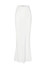 Bias-Cut Maxi Skirt in Stretch Twill White on White Background