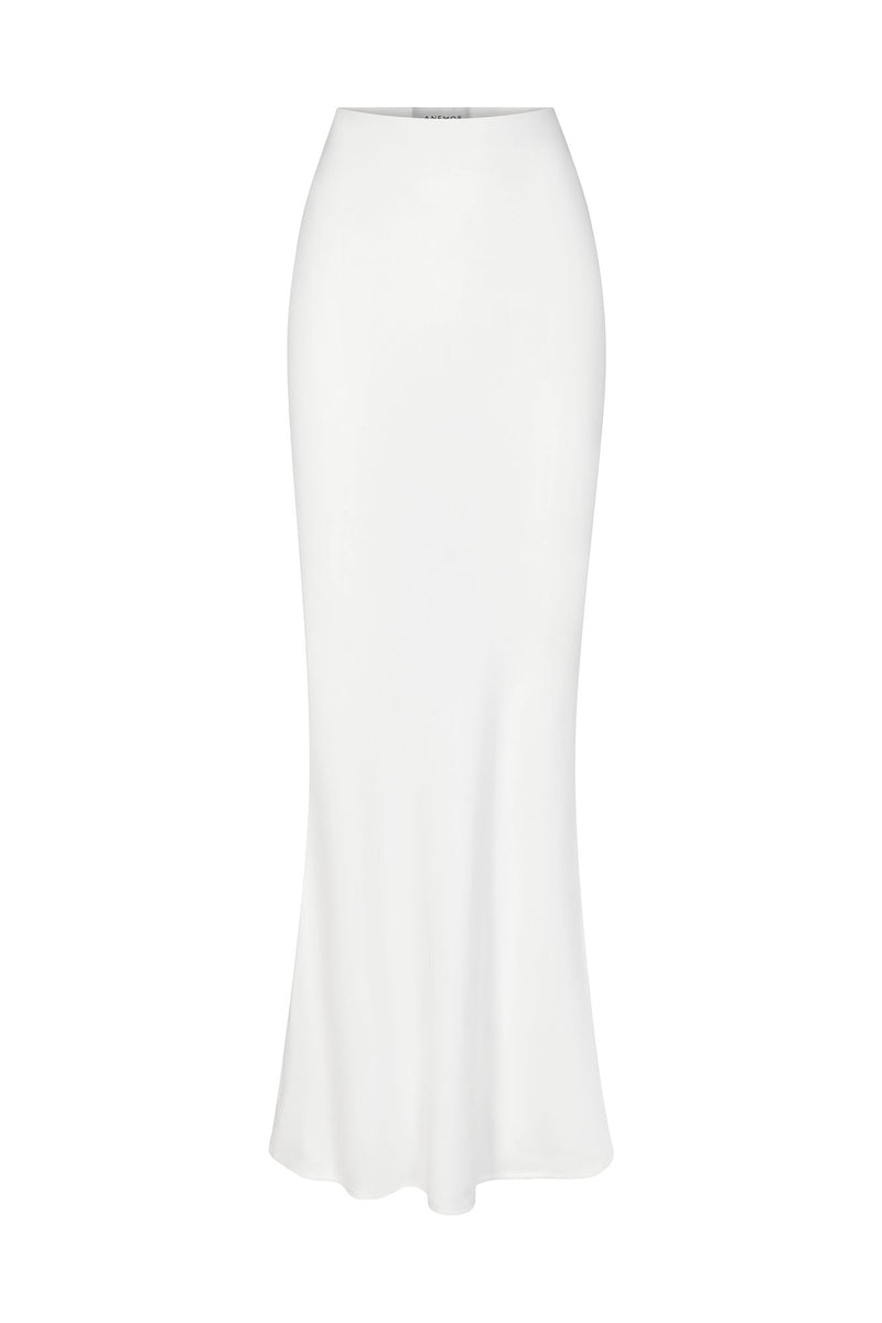 Bias-Cut Maxi Skirt in Stretch Twill White on White Background