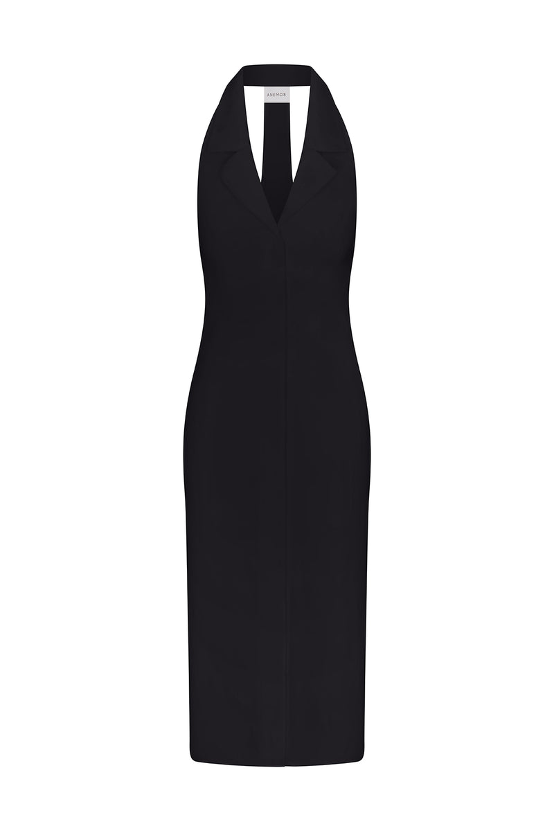 Bond Midi Dress Black in Stretch Twill on white background