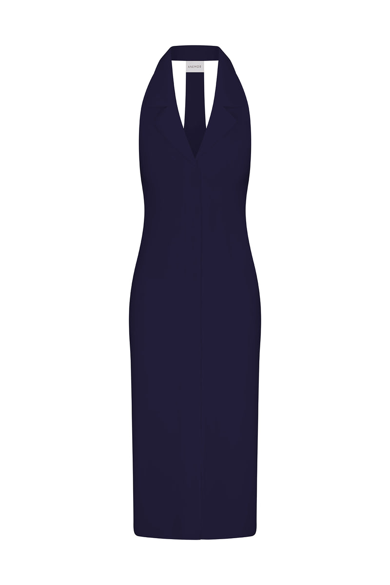 Bond Midi Dress Marine in Stretch Twill on white background