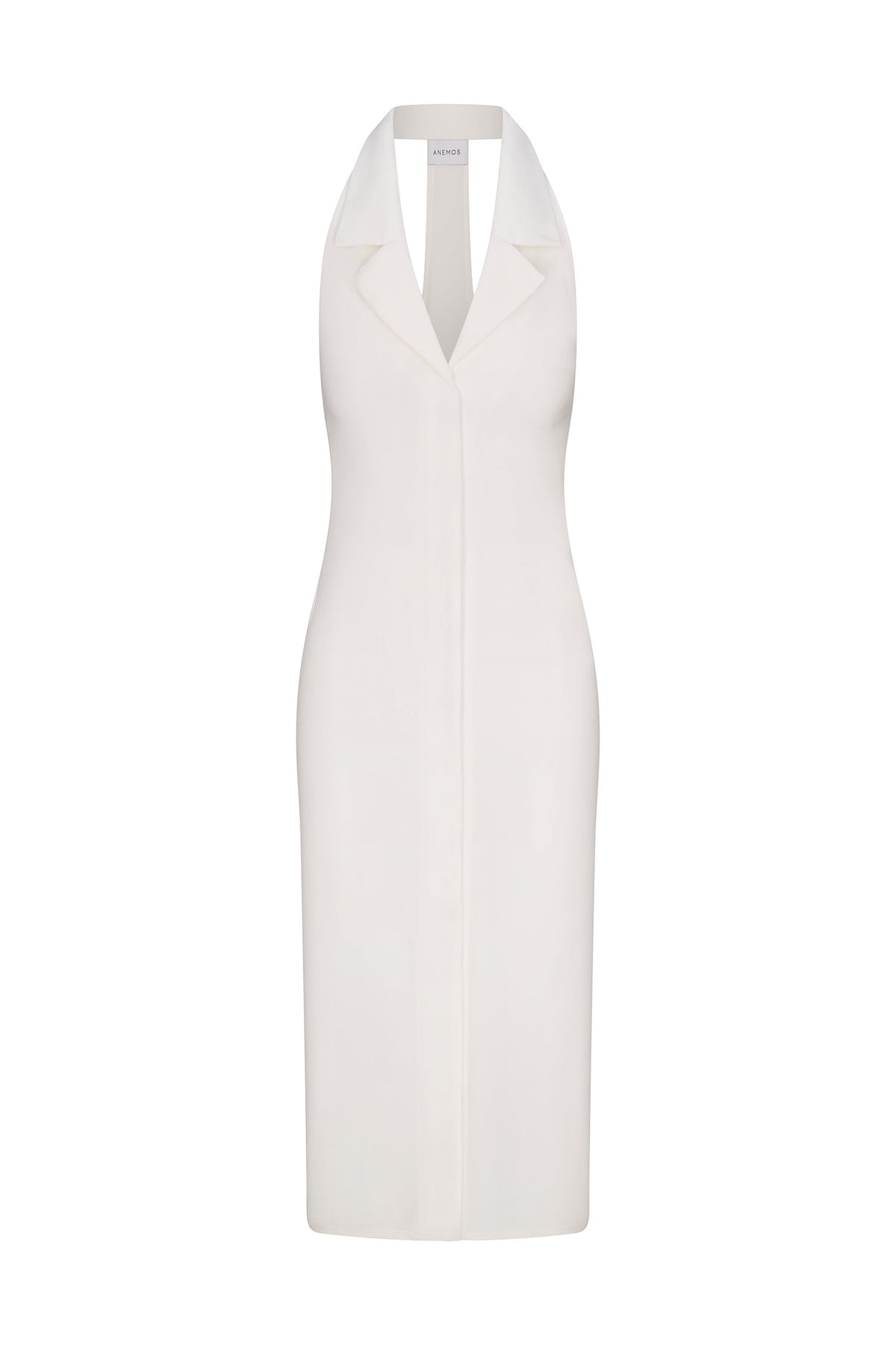 Bond Midi Dress White in Stretch Twill  on white background