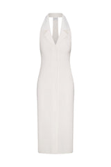 Bond Midi Dress White in Stretch Twill  on white background