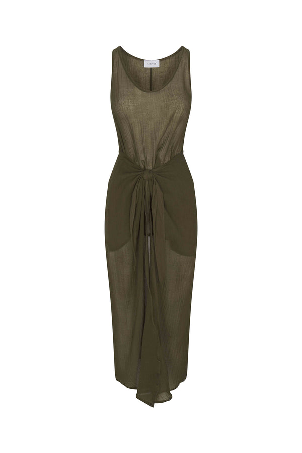 D.K. Midi Wrap Dress in Woven Bamboo Cotton Gauze