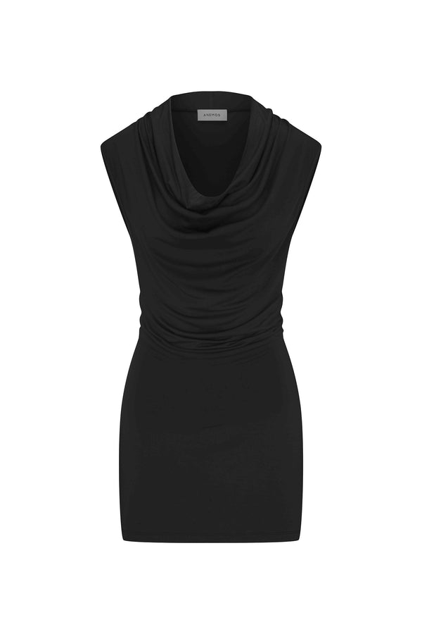 Cowl Neck Mini Dress in Compact Jersey