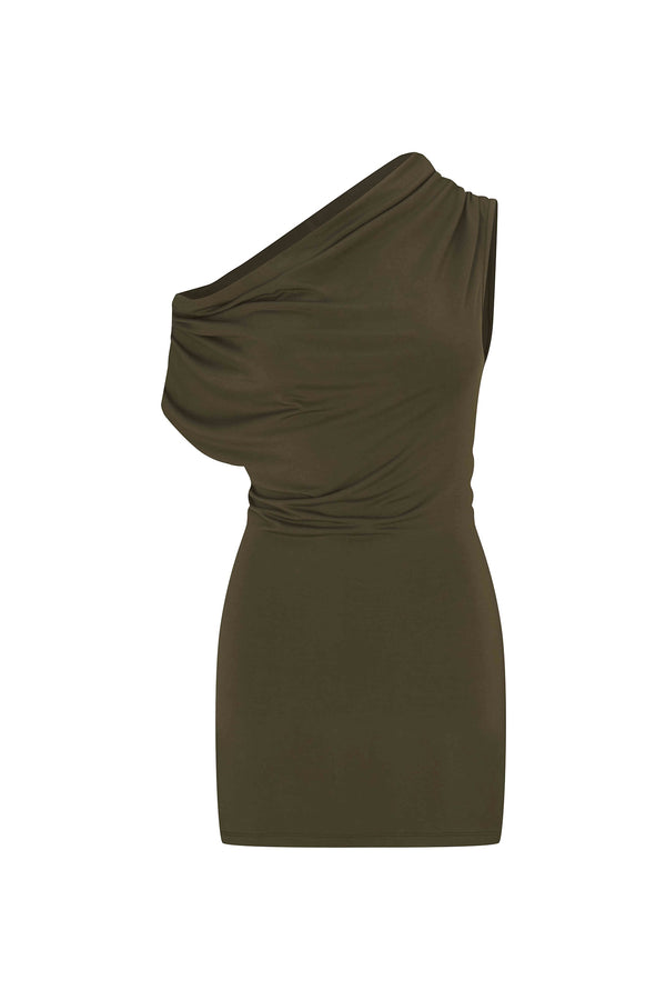 Cowl Neck Mini Dress in Compact Jersey