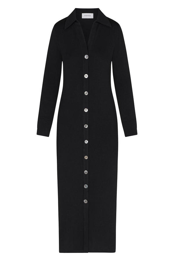 Cardigan Midi Dress in Modal Knit Black on White Background