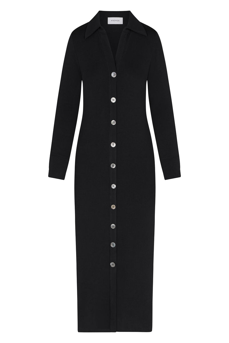 Cardigan Midi Dress in Modal Knit Black on White Background