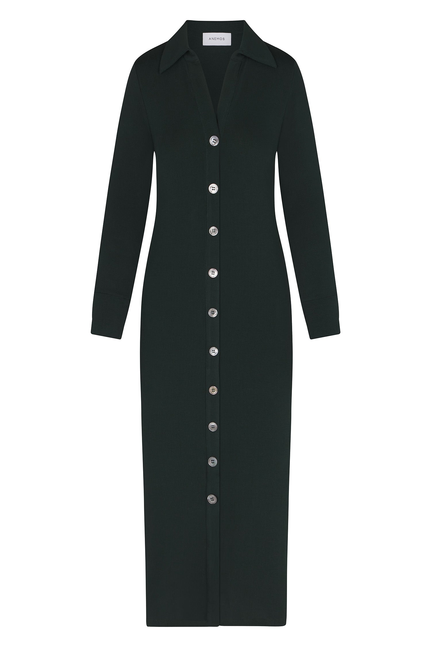 Cardigan Midi Dress in Modal Knit Dark Green on White Background