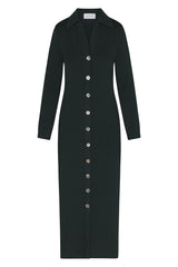 Cardigan Midi Dress in Modal Knit Dark Green on White Background