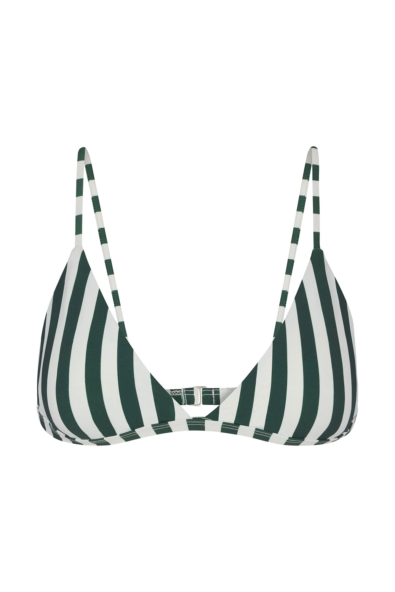 Anemos Classic Triangle Bikini Top in Green Vertical Stripes — wide-cut triangle swim top