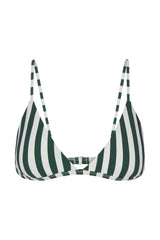 Classic Triangle Bikini Top in Green Vertical Stripes Green & White Vertical Striped on White Background