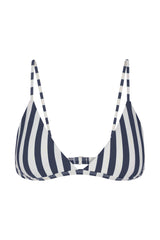 Marine and white striped bikini top on a white background
