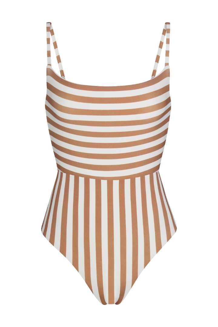 Square Neck Open Back One Piece Stripes