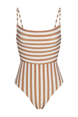 Square Neck Open Back One-Piece in Mixed Stripes