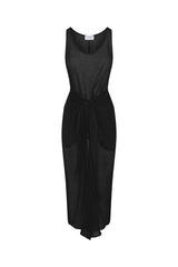D.K. Midi Wrap Dress Black in Woven Bamboo Cotton Gauze on a white background