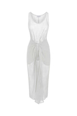 D.K. Midi Wrap Dress White in Woven Bamboo Cotton Gauze on a white background