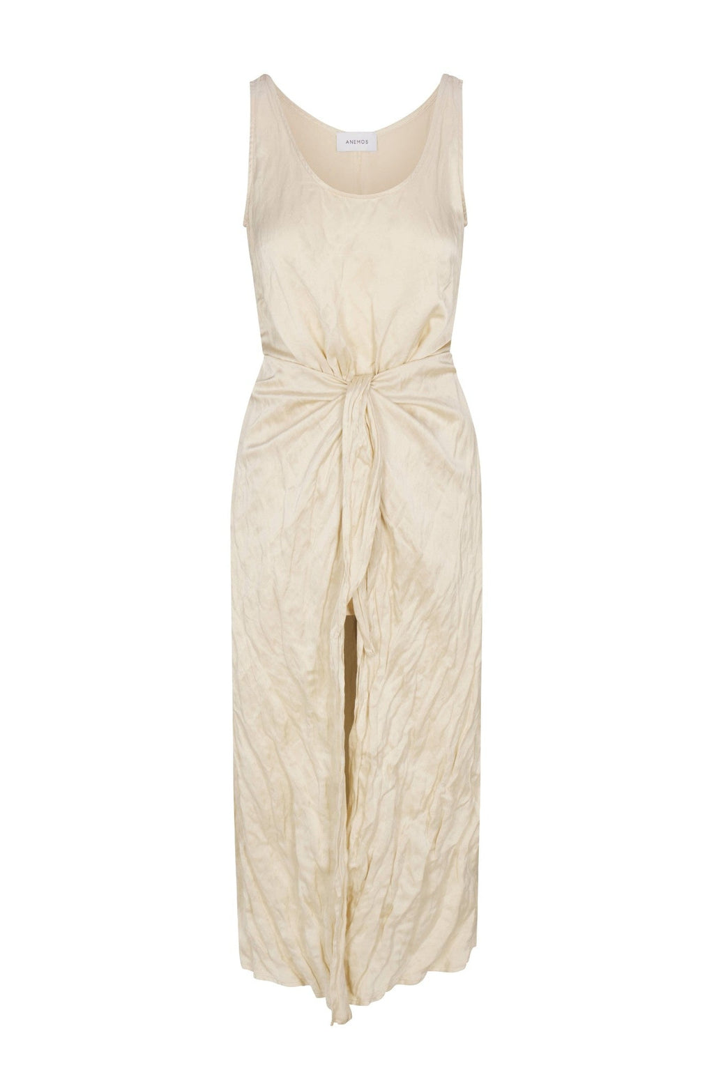 Anemos | D.K. Midi Wrap Dress in Lustrous Crinkle Weave Oyster / S