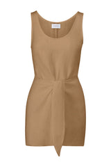 D.K. Mini Dress in Linen Cupro Sandstone on White Background