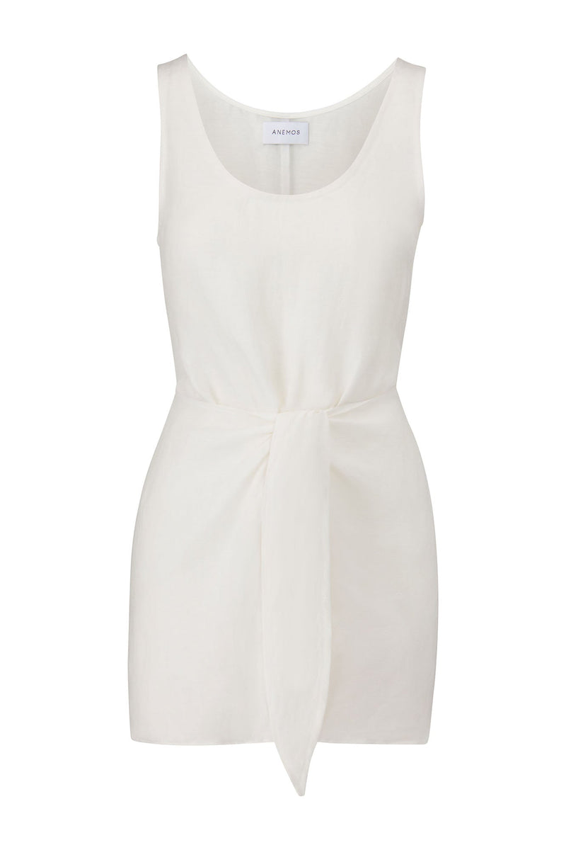 D.K. Mini Dress in Linen Cupro White on White Background