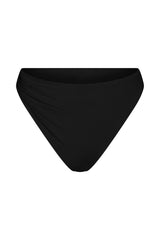 Draped Asymmetric Midi Bikini Bottom Black on White Background