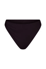 Draped Asymmetric Midi Bikini Bottom Espresso on White Background