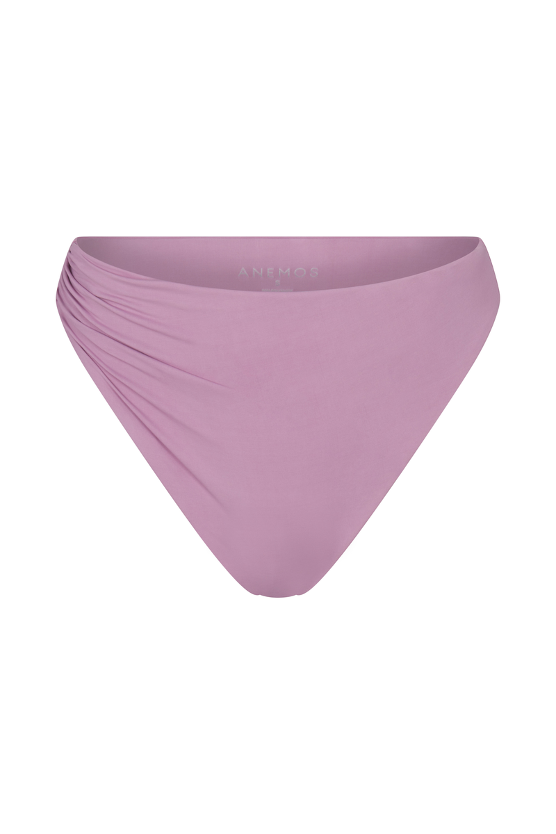 Draped Asymmetric Midi Bikini Bottom Orchid on White Background