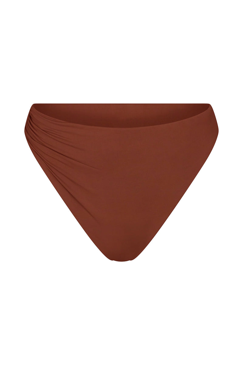 Draped Asymmetric Midi Bikini Bottom Sienna on White Background