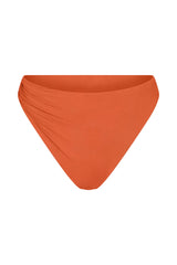 Draped Asymmetric Midi Bikini Bottom Vintage Orange on White Background