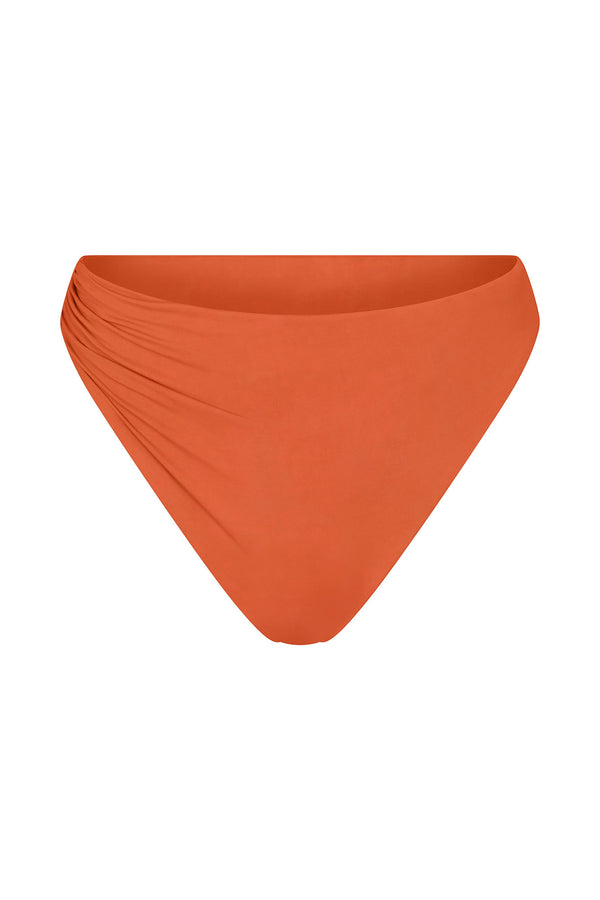 Draped Asymmetric Midi Bikini Bottom Vintage Orange on White Background