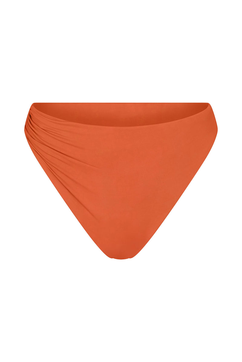 Draped Asymmetric Midi Bikini Bottom Vintage Orange on White Background
