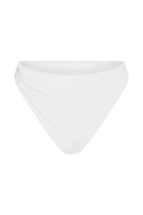 Draped Asymmetric Midi Bikini Bottom White on White Background