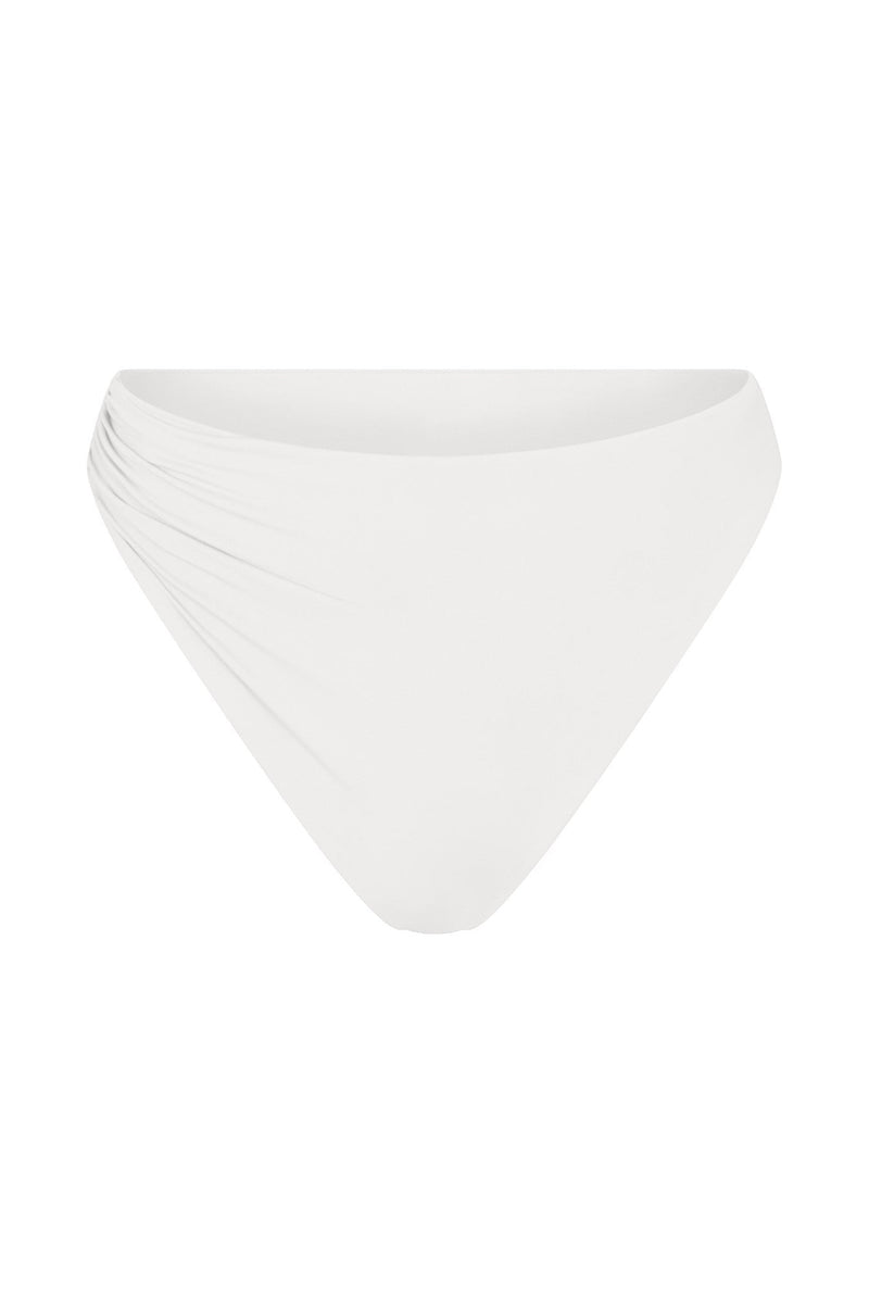 Draped Asymmetric Midi Bikini Bottom White on White Background