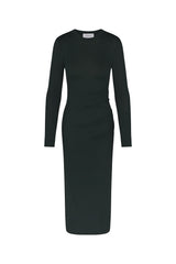 Draped Midi Dress in Modal Knit Dark Green on White Background